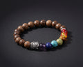 Chakra Holzperlen Armband mit Naturholzperlen, bunten Natursteinen und silberner Buddha-Perle